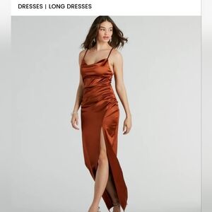 Windsor Red Ruched Asymmetrical Midi Dress